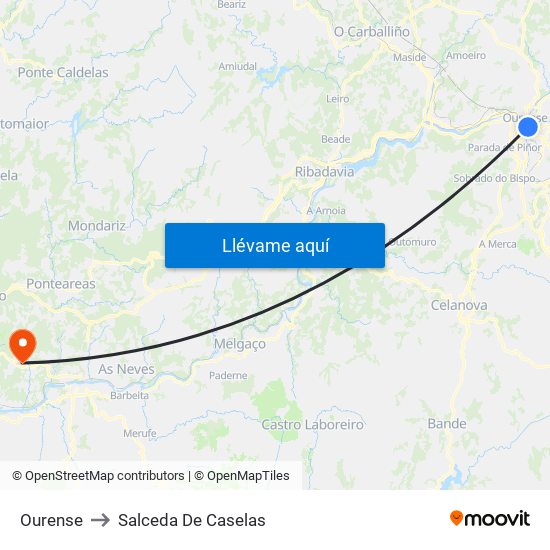 Ourense to Salceda De Caselas map
