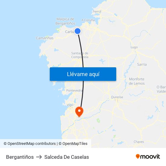 Bergantiños to Salceda De Caselas map