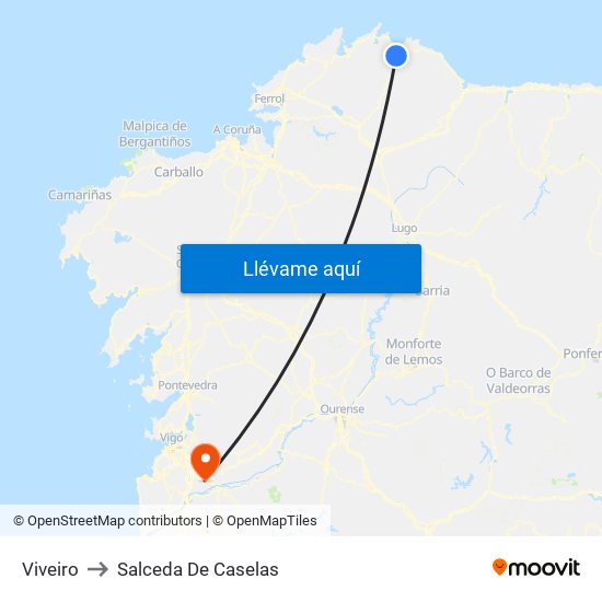 Viveiro to Salceda De Caselas map