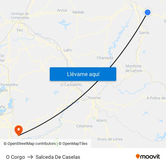 O Corgo to Salceda De Caselas map