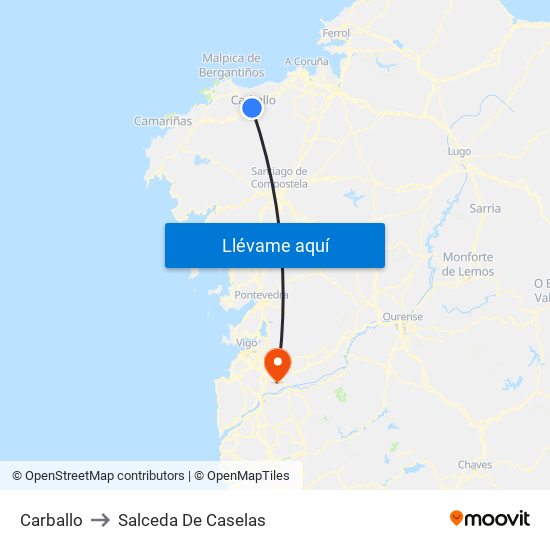 Carballo to Salceda De Caselas map