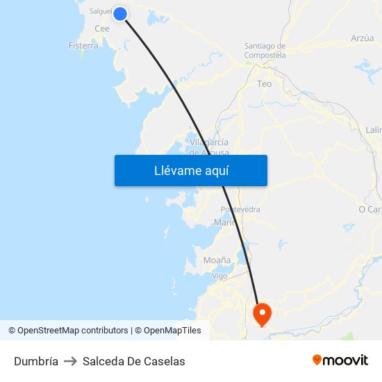 Dumbría to Salceda De Caselas map