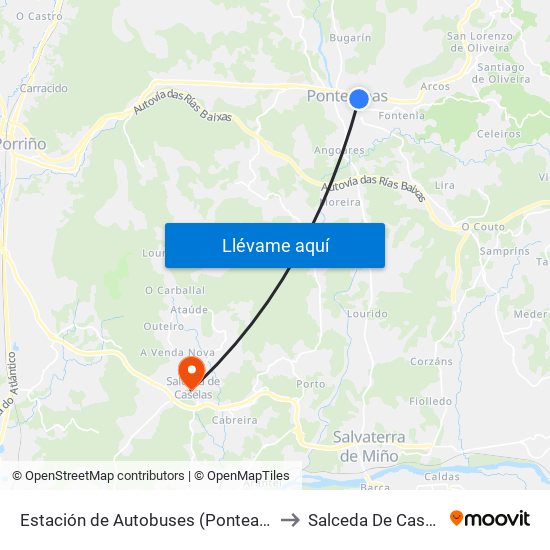 Estación de Autobuses (Ponteareas) to Salceda De Caselas map