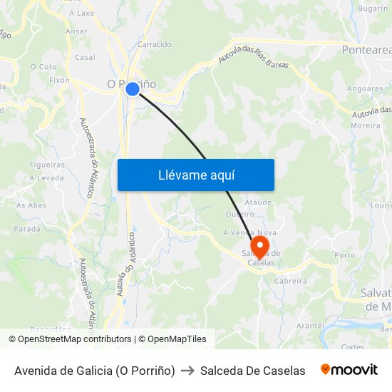 Avenida de Galicia (O Porriño) to Salceda De Caselas map