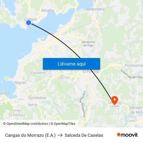Cangas do Morrazo (E.A.) to Salceda De Caselas map