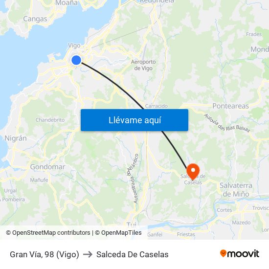 Gran Vía, 98 (Vigo) to Salceda De Caselas map