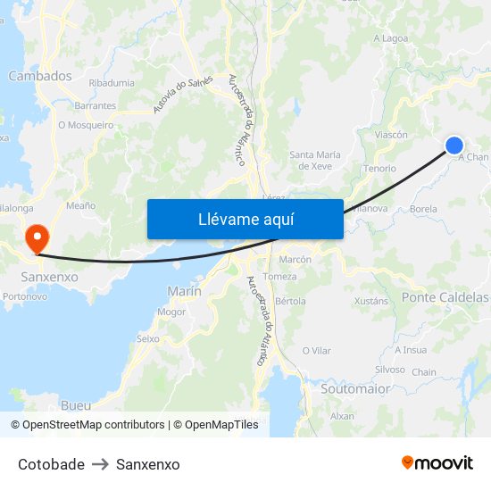 Cotobade to Sanxenxo map
