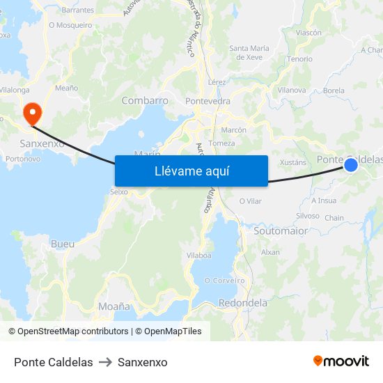 Ponte Caldelas to Sanxenxo map