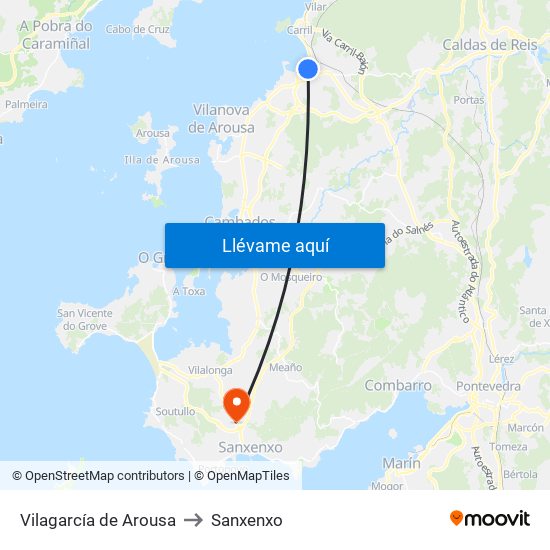 Vilagarcía de Arousa to Sanxenxo map