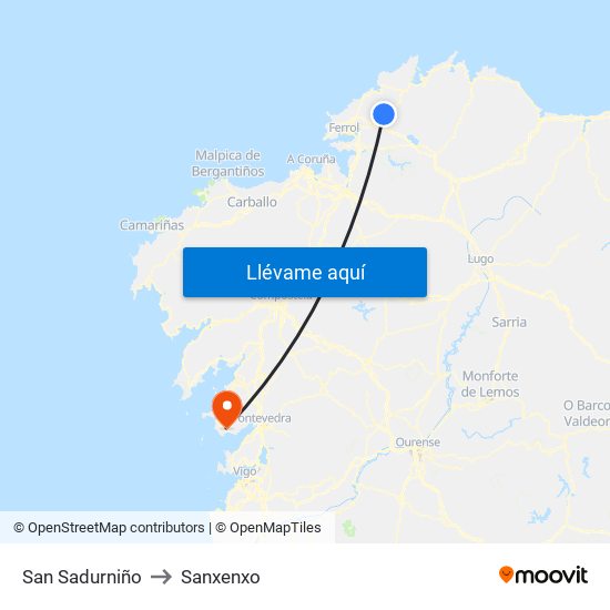 San Sadurniño to Sanxenxo map