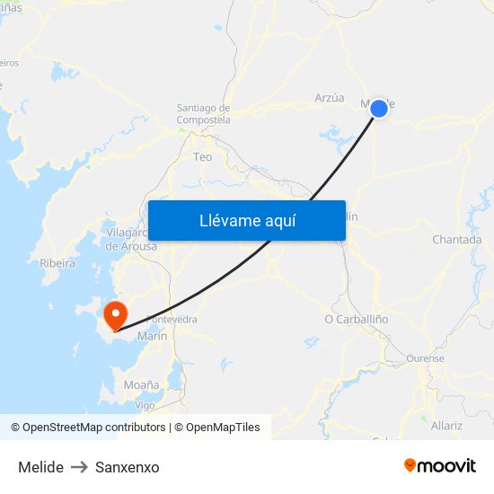 Melide to Sanxenxo map