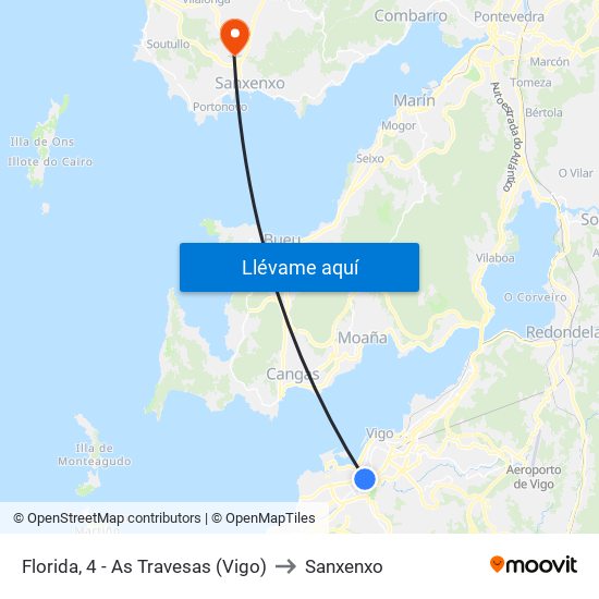 Florida, 4 - As Travesas (Vigo) to Sanxenxo map