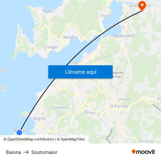 Baiona to Soutomaior map
