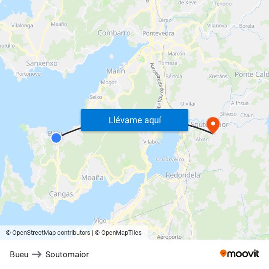 Bueu to Soutomaior map