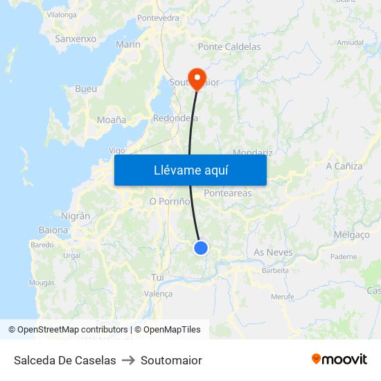 Salceda De Caselas to Soutomaior map