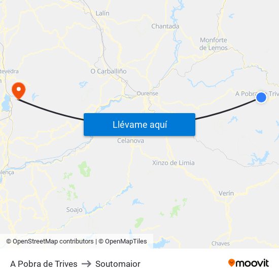 A Pobra de Trives to Soutomaior map