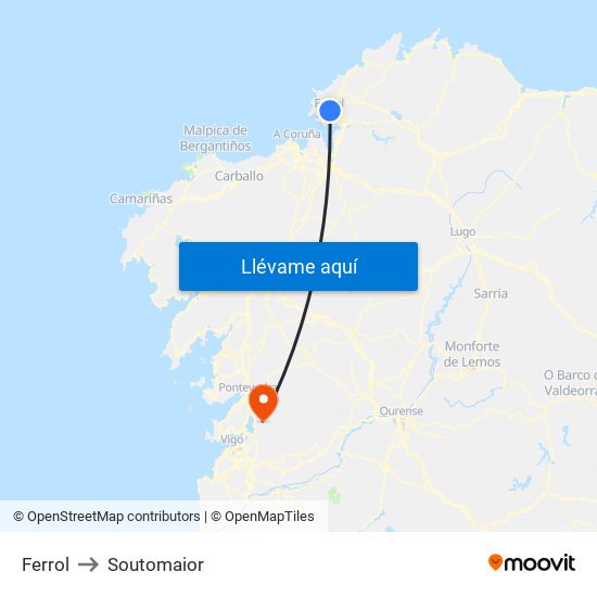 Ferrol to Soutomaior map