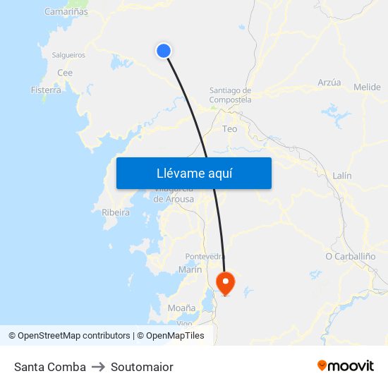 Santa Comba to Soutomaior map