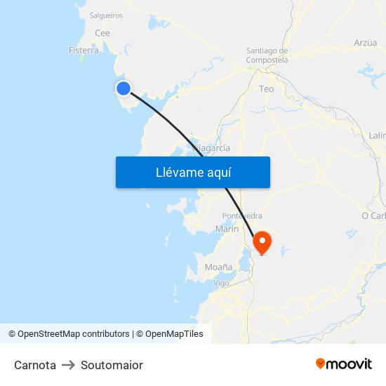 Carnota to Soutomaior map