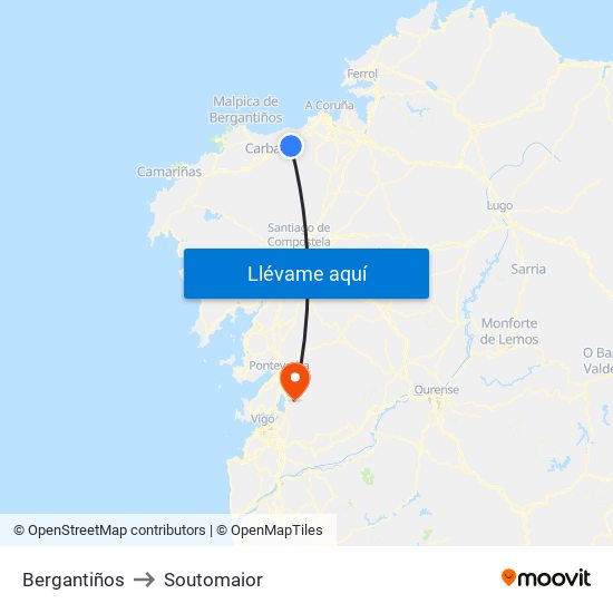 Bergantiños to Soutomaior map