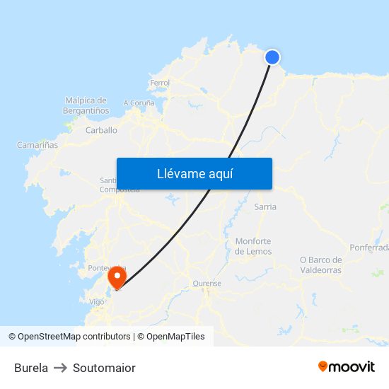 Burela to Soutomaior map