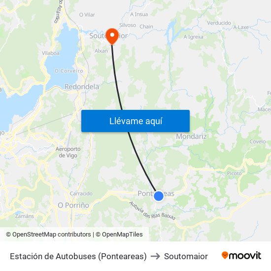 Estación de Autobuses (Ponteareas) to Soutomaior map