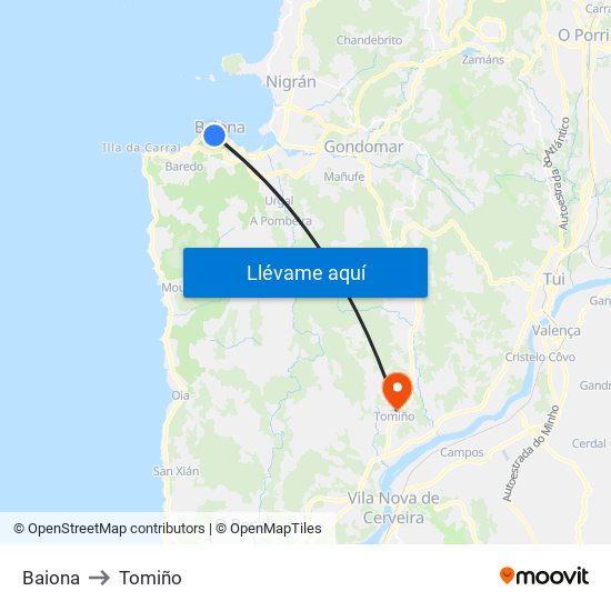 Baiona to Tomiño map