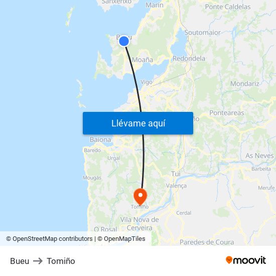Bueu to Tomiño map