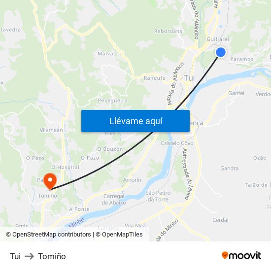 Tui to Tomiño map