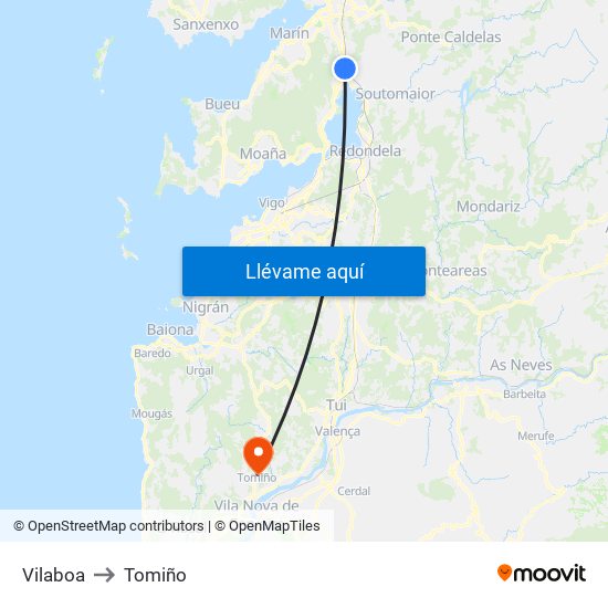 Vilaboa to Tomiño map