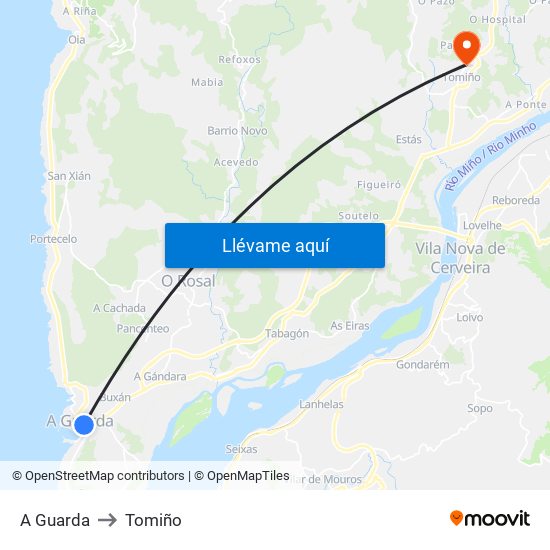 A Guarda to Tomiño map