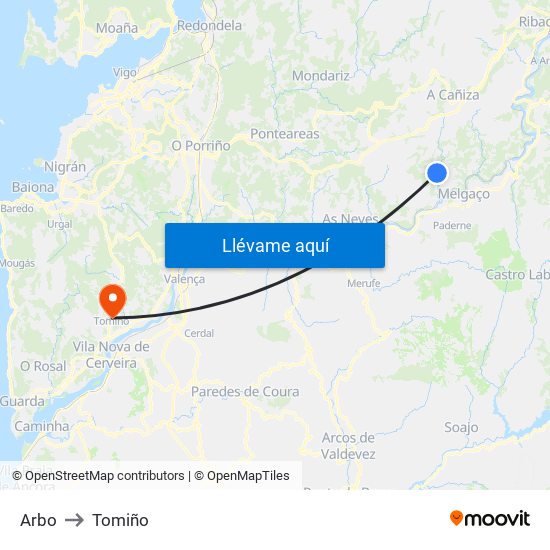 Arbo to Tomiño map