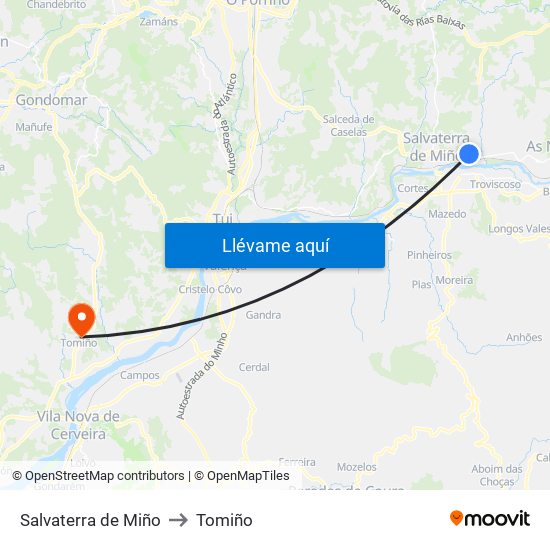 Salvaterra de Miño to Tomiño map