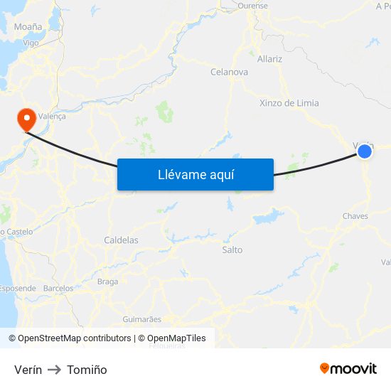 Verín to Tomiño map