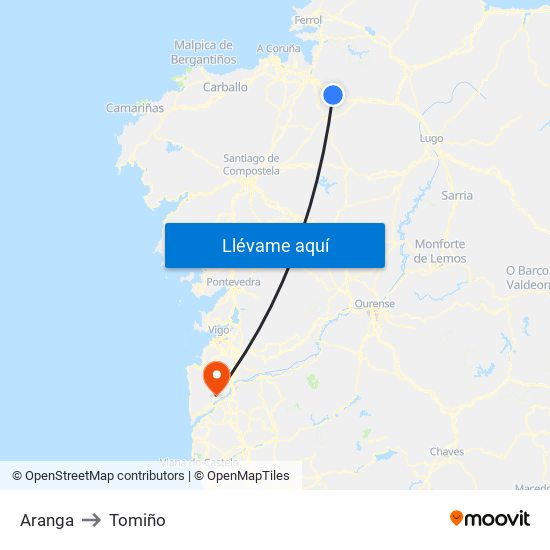 Aranga to Tomiño map