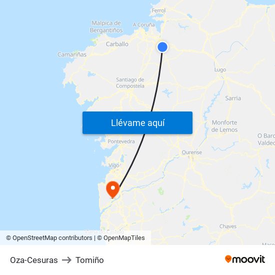 Oza-Cesuras to Tomiño map