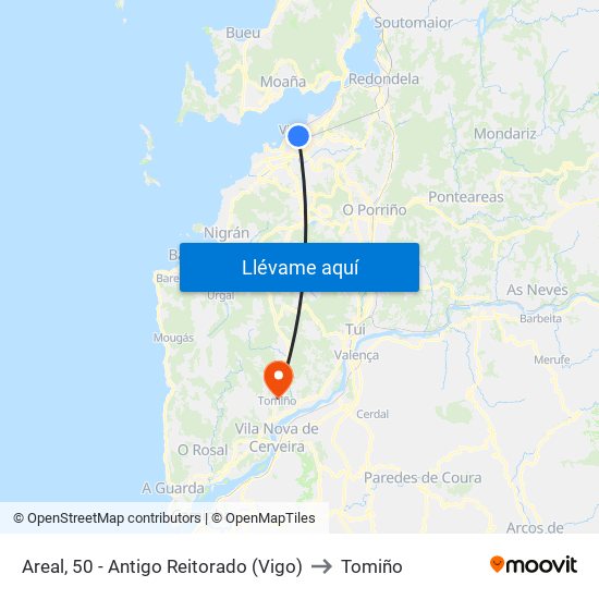 Areal, 50 - Antigo Reitorado (Vigo) to Tomiño map
