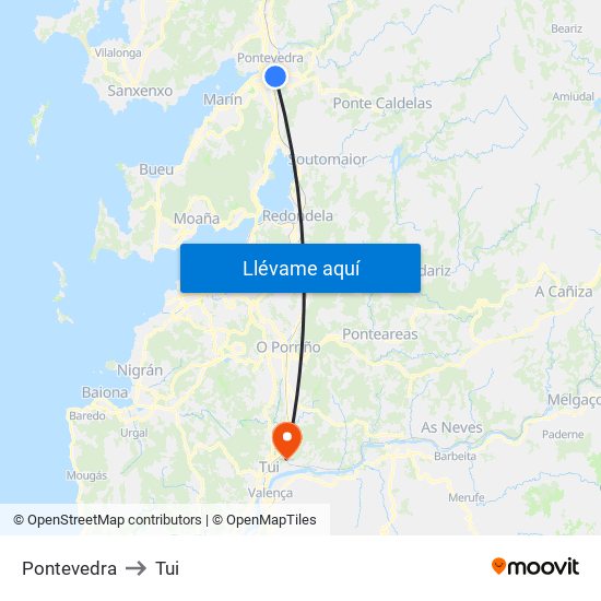 Pontevedra to Tui map