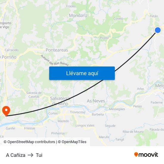 A Cañiza to Tui map