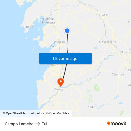 Campo Lameiro to Tui map