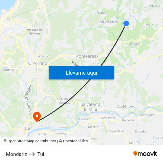 Mondariz to Tui map