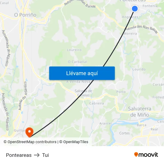 Ponteareas to Tui map