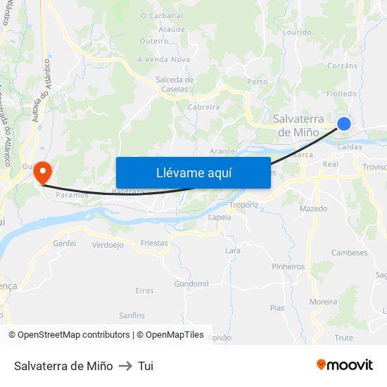 Salvaterra de Miño to Tui map