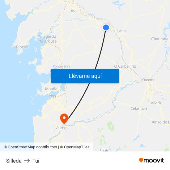 Silleda to Tui map