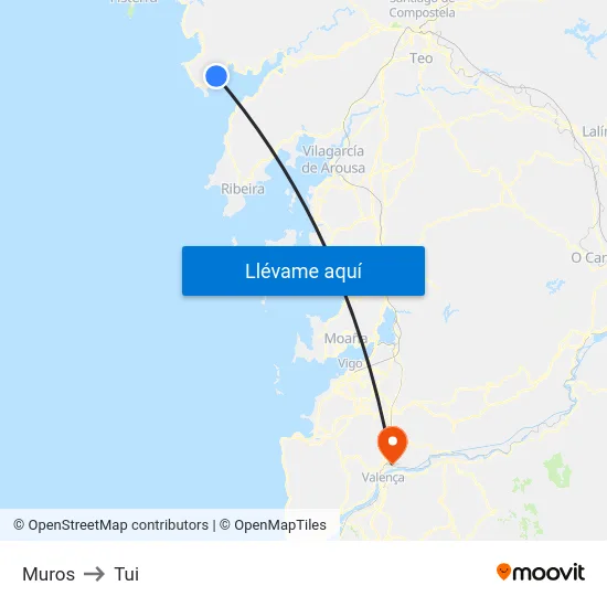 Muros to Tui map