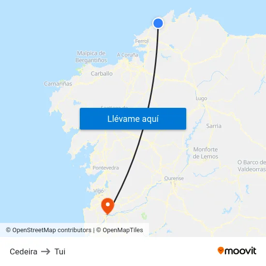 Cedeira to Tui map