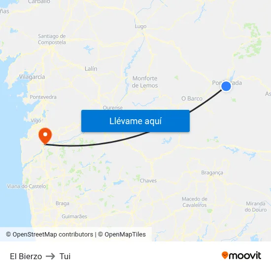 El Bierzo to Tui map