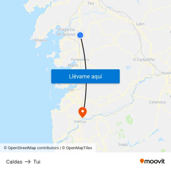 Caldas to Tui map