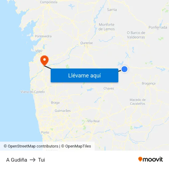 A Gudiña to Tui map