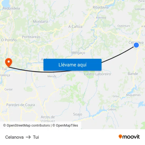 Celanova to Tui map
